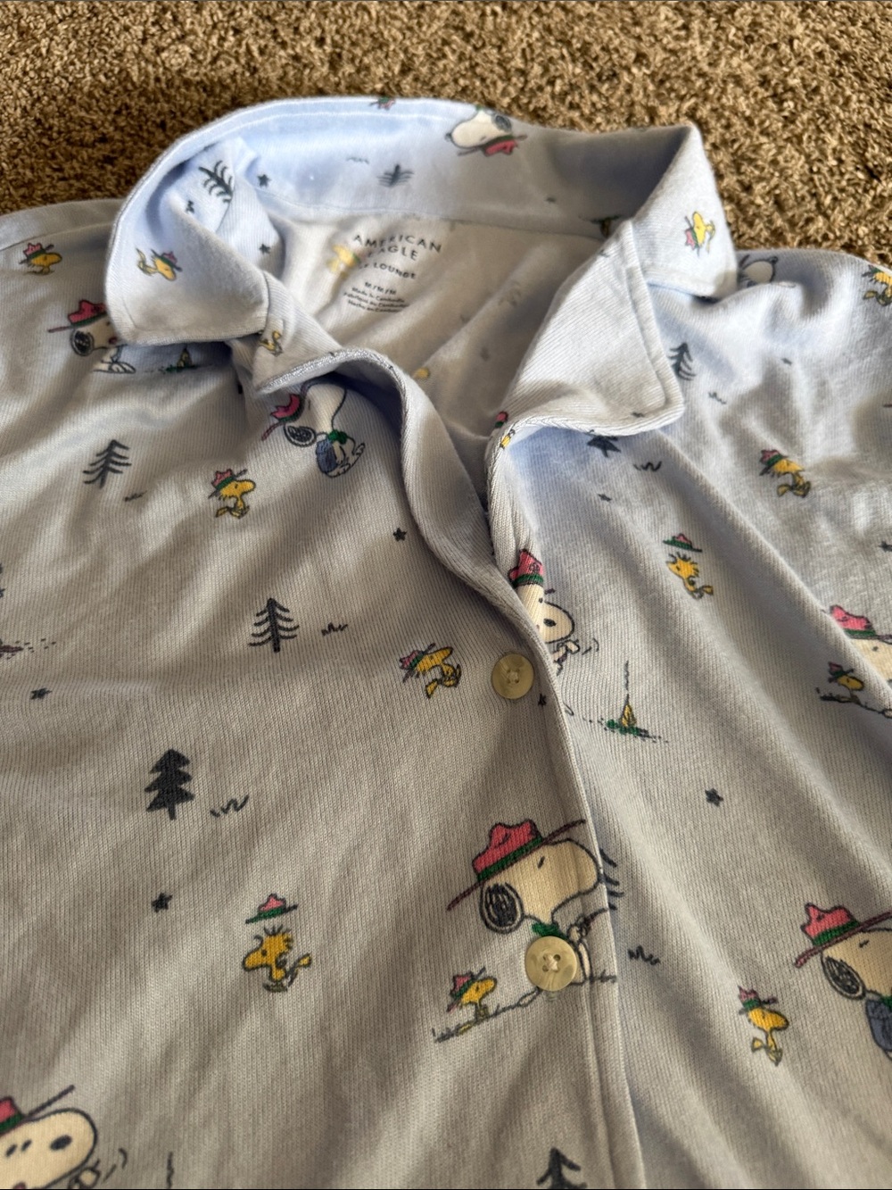 American Eagle Outfitters Light Blue Snoopy & Woodstock Pajama Set Sz M New - Picture 5 of 5